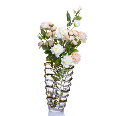 Factory Custom Well-design High Quality Rim Gold Decorative Clear Glass Wedding Vase