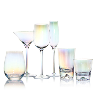 High Quality 6 Pieces Colorful Red Wine Ion Plated Tall Rainbow Crystal Wine Glass Set