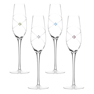 Custom LOGO Luxury Gold Cut Crystal Wedding Glass Gift Curved Stem Champagne Flutes