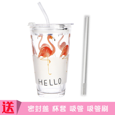 Top quality 455ML 16OZ decals with straw and silicone llid glass juice drinking jar