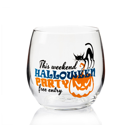 LFGB Certified Stemless Wine Glasses Custom Halloween Theme Glass Gift