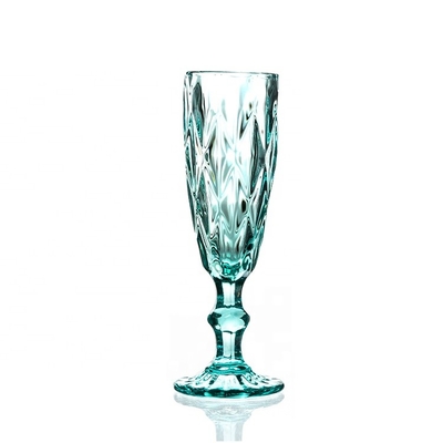 Hand Blown Diamond Cut Crystal Wine Glasses , 200ml Glass Cup Sky Blue Colored