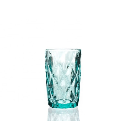 Hand Blown Diamond Cut Crystal Wine Glasses , 200ml Glass Cup Sky Blue Colored