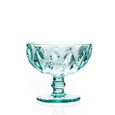 Hand Blown Diamond Cut Crystal Wine Glasses , 200ml Glass Cup Sky Blue Colored