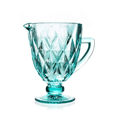 Hand Blown Diamond Cut Crystal Wine Glasses , 200ml Glass Cup Sky Blue Colored