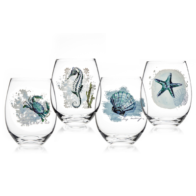 Household Soda Lime Handle Less Transparent Wine Glass Ocean Series Glass Gift