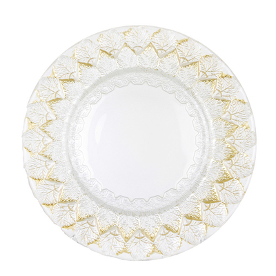 Embossed Decorative Golden Glass Charger Plate Soda Lime Glass