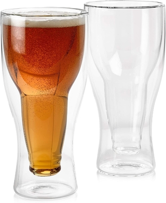 Insulated Double Wall Beer Glass Mug , 350ml Beer Glasss For Holiday