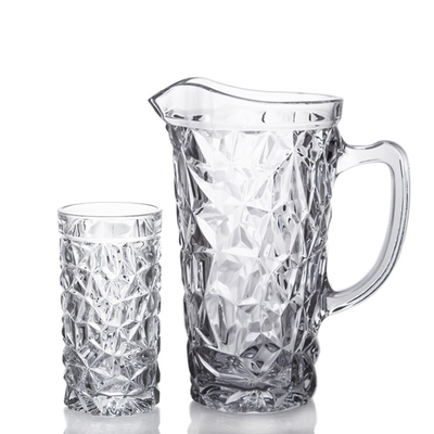 Glass Water Carafe Glass Beverage Pitcher Clear Set with Hiball Glass and Tumbler Glass