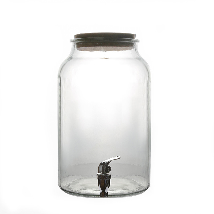 5L clear cylinder glass beverage juice dispenser with wood lid