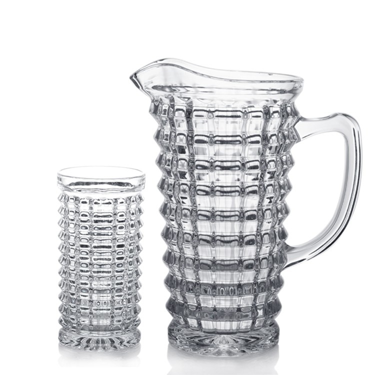 Wholesale Horizontal  StripesGlass Pitcher Collection Hiball Glass Set