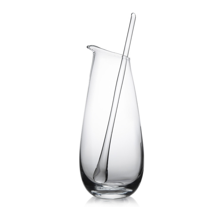 1.4L Handmade Water Jug Clear Round Glass Pitcher with Glass Stirrer