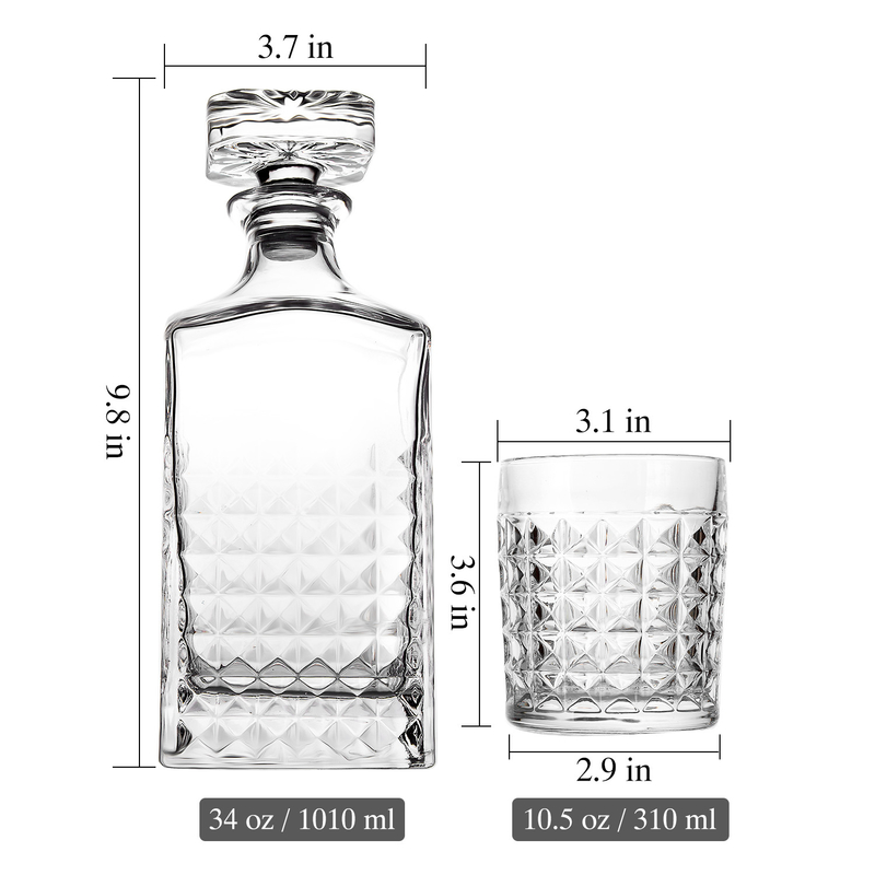 Unique Factory High Quality Lead Free Crystal Diamond Decanter drinking Whiskey Glasses Decanter Set