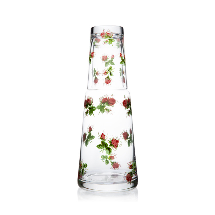 Countryside Design Flower Decal Transparent Lead Free Crystal High Quality Handblown Carafe Set