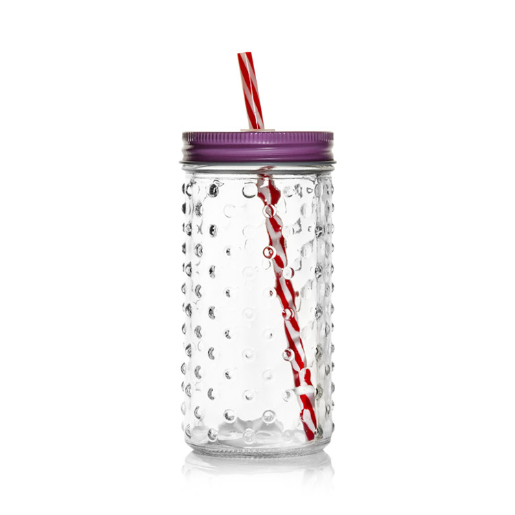 Wavelet dot Shape glass 370ml juice jar mason jar with llid and straw