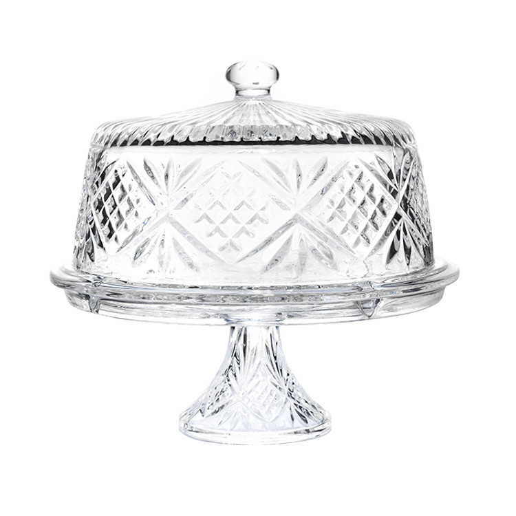 12 inch eco-friendly lead-free crystal transparent dome glass cake stand with lid