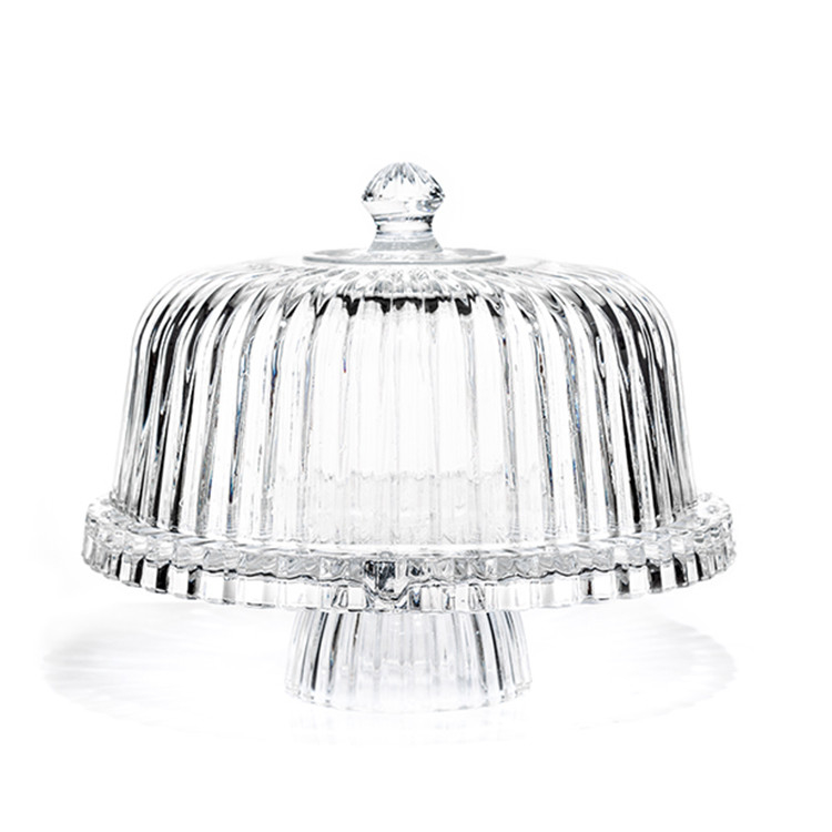 12 inch eco-friendly lead-free crystal transparent dome glass cake stand with lid