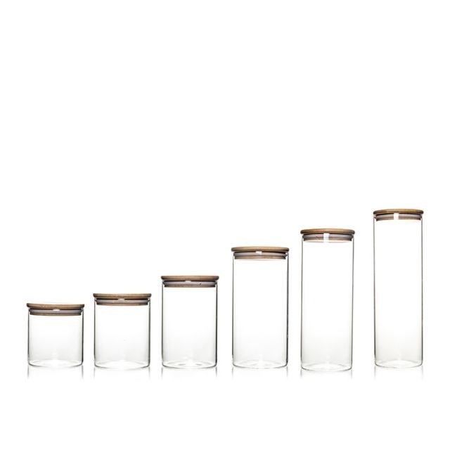 Custom Design Jar Food Storage Canister Transparent Borosilicate Glass With Bamboo Cover
