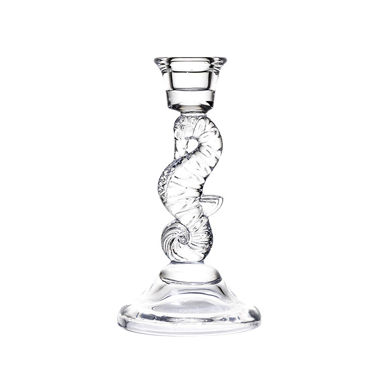 Hot sales customized Sea horse clear crystal glass candelabra candlestick holder