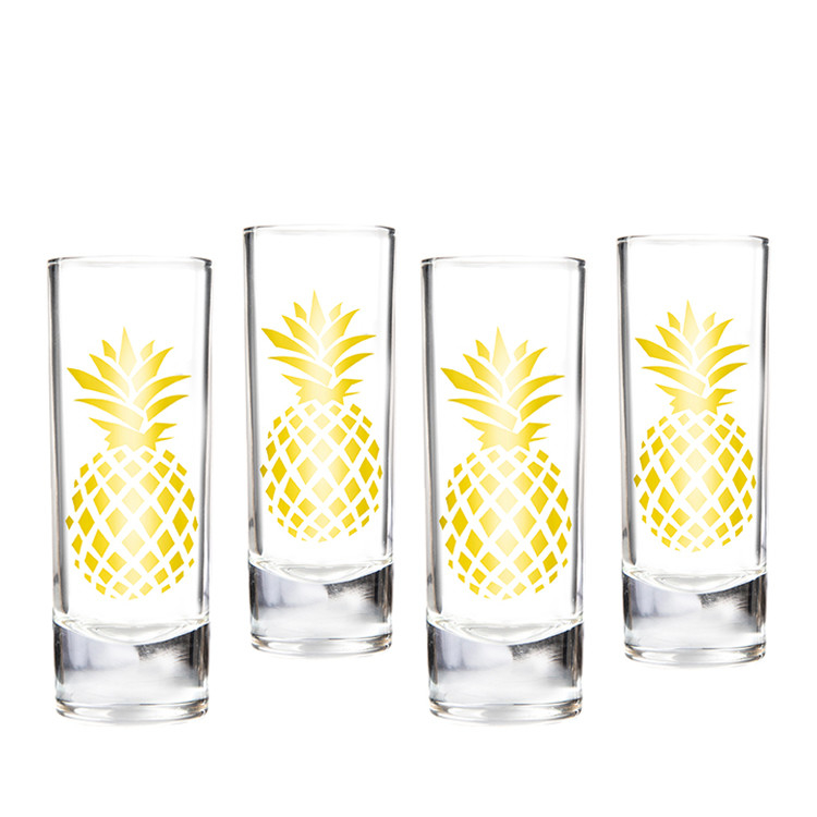 Wholesale Factory Price 60ml  Transparent Shot Glass With Decal Gold  Pineapple