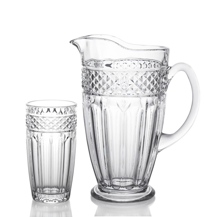 1.4L Machined Made Glass Water Carafe Old Fashion With Hiball Glass