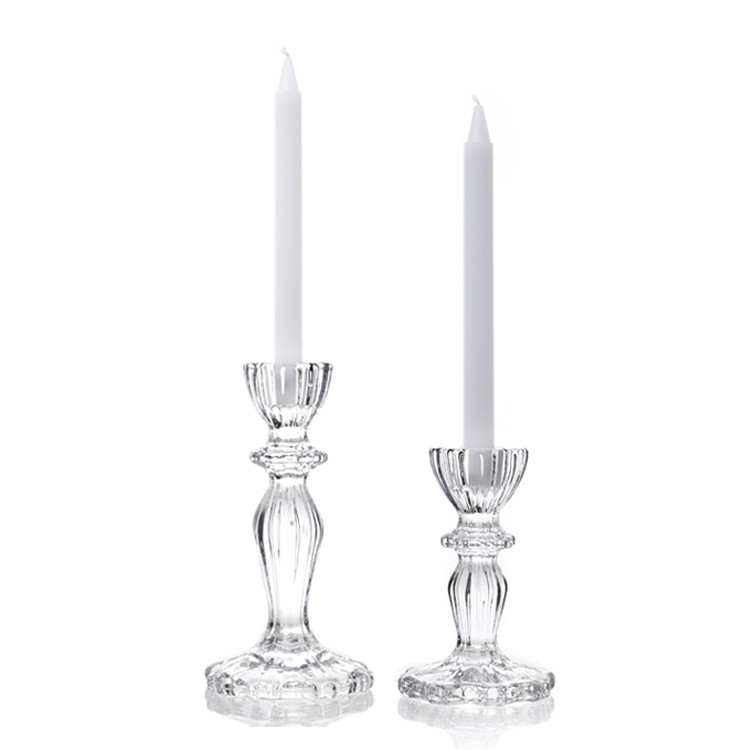 Customized Transparent Glass Candle Holder , Candelabra Candle Holder For Hotel